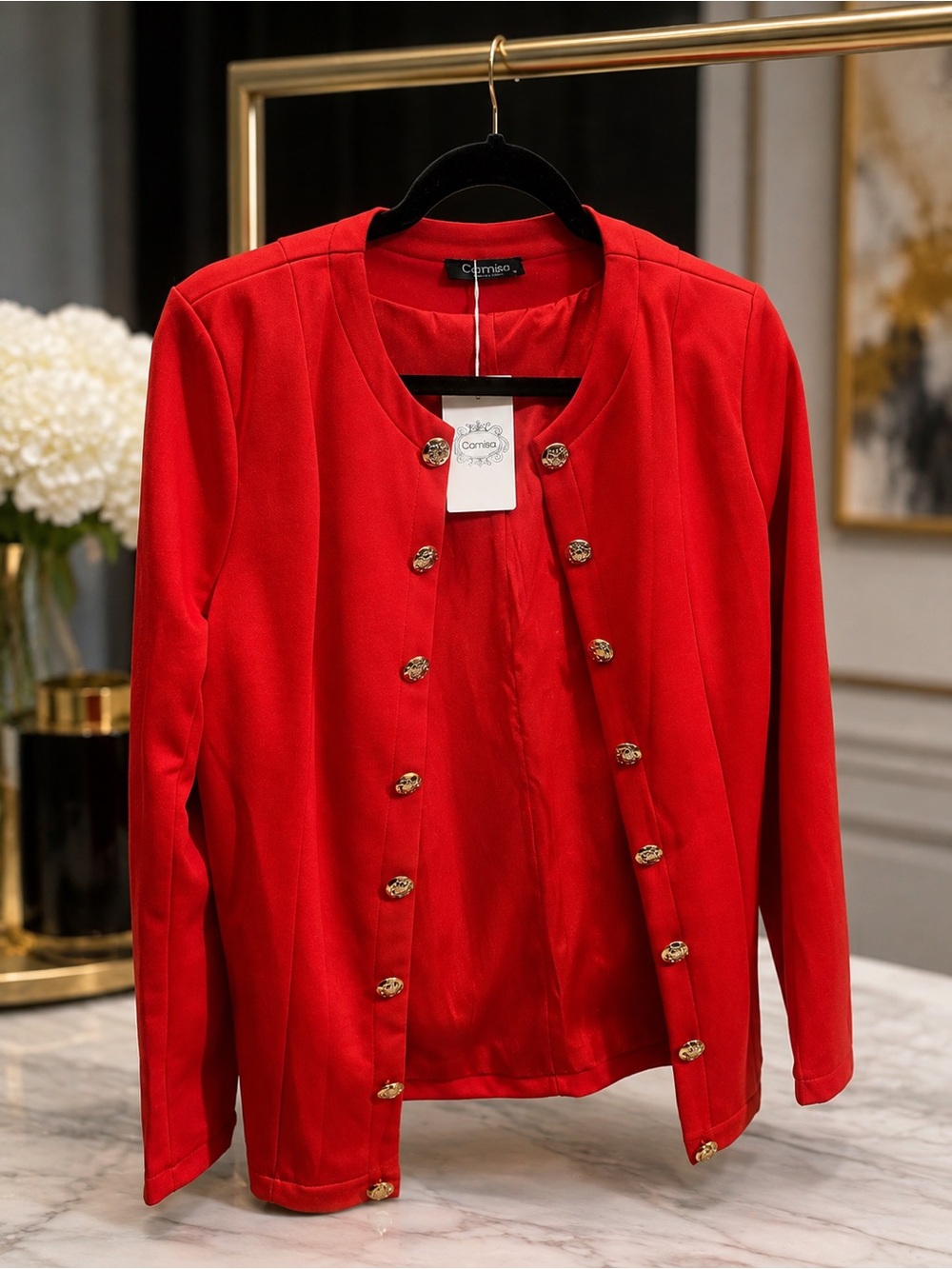 NWT Red Women's Collarless Button Jacket -